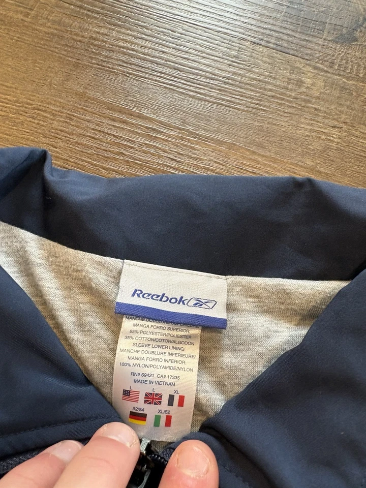 Винтажный Reebok куртка большой флис с подкладкой разминка 90-х боковая полоса ветровка - Изображение 2 из 4