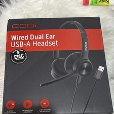 CODi Wired Dual Ear USB-A Headset Black Noise Canceling Boom Mic Volume Control