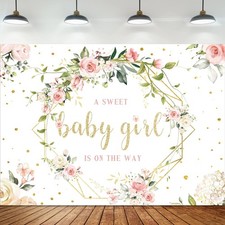 Floral Girl Baby Shower Backdrop It's A Girl Pink Flower Background 7x5 Ft