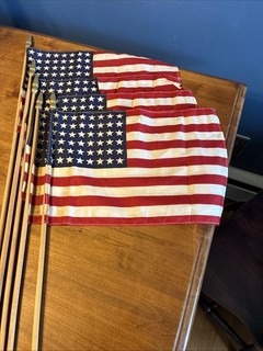 Vintage 48 Star American Flag Cemetery Flags Lot Of 5 16 By 11 On Wood Stick