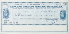 ITALY 200 ITALIAN LIRA (LIRE) BANKNOTE 1976 REGIONAL FERRARA CHEQUE Miniassegni