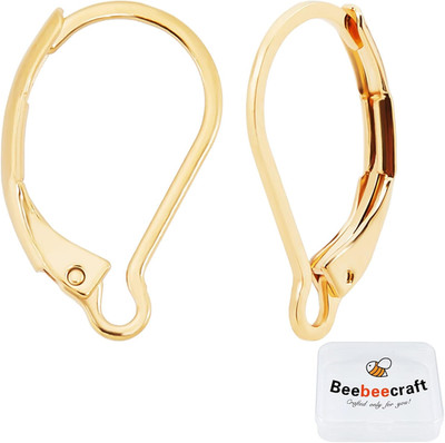 Beebeecraft 1 Box 50Pcs Leverback Earring Findings 24K Gold Plated Stainless Ste