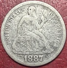 1887 Seated Liberty Dime. Free Shipping