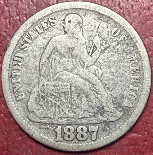1887 Seated Liberty Dime. Free Shipping