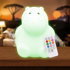 LumiPets Honey the Hippo Silicone Night Light for Kids  Squishy Lamp with Ta...