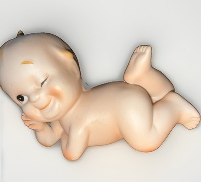 Vintage Lefton Kewpie Doll Fingurine Bisque Blue Wing Winking  KW223N 4.5 