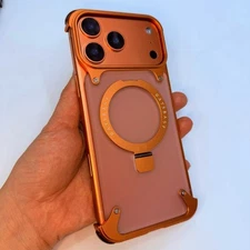 Magnetic Metal Rimless Bumper Stand PC Back Case For iPhone 17 Pro max / 17 Pro