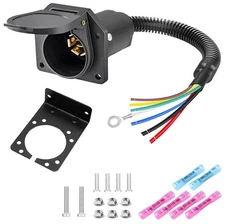 7 Pin RV Trailer Light Connector Socket, Truck Plug Quick Converter, Pigtail