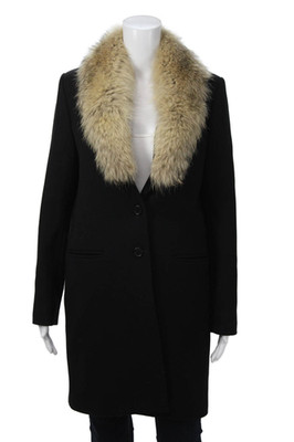 Theory Women Black Virgin Wool Overcoat Collared Button Long Sleeve Size PP