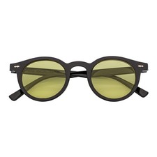 VIBES - Color Tint Retro Small Round Sunglasses Black Yellow Tint Lens