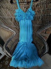 Vintage Sky Blue Baby Doll Romper Nylon Lingerie - S 32-34 Made in USA
