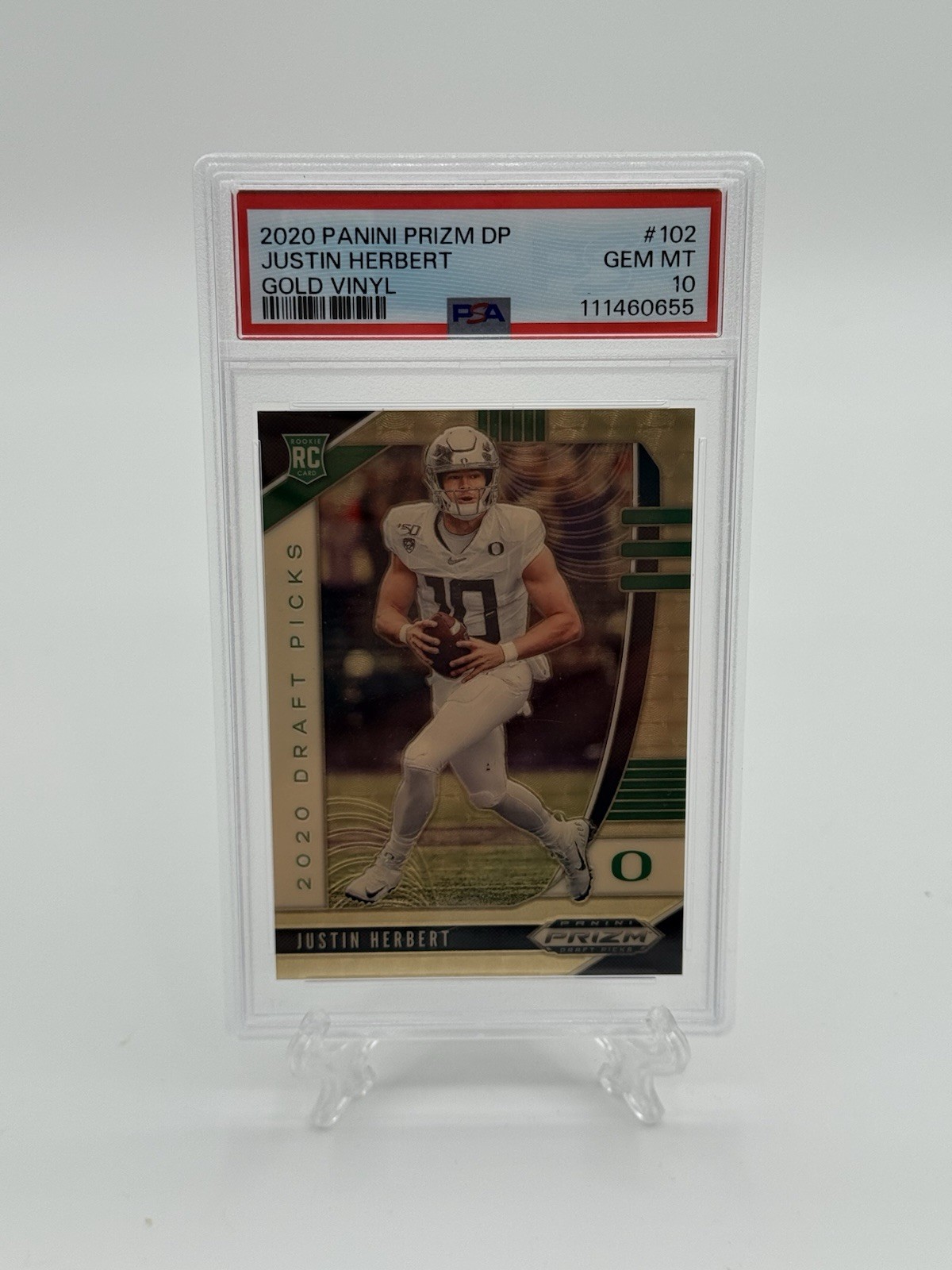 Justin Herbert Panini Prizm Draft Picks #102 Gold Vinyl