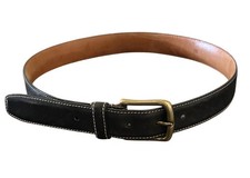 Lands End Black Genuine Leather Belt Brass Buckle Size 28 Made in USA