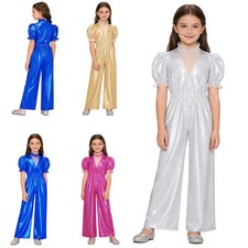 Girls Rompers Puff Disco Full Body Jumpsuit Carnival Wide-leg Pageant Overall