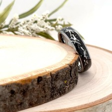 Christmas Band 6mm Silver Polished Tungsten Ring Black  Silver Glitter Inlay