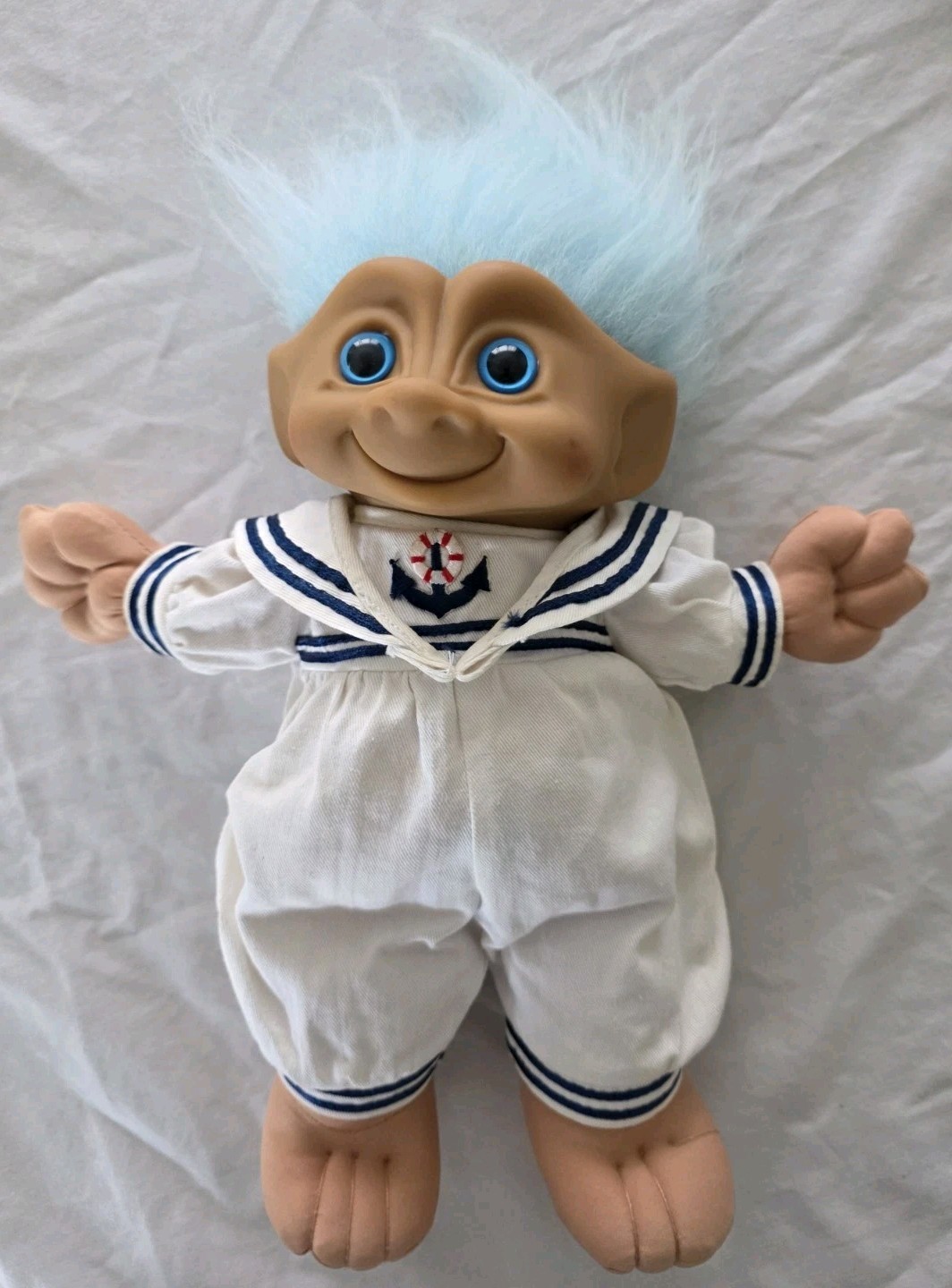 Vintage 1991 Treasure Troll Doll Ace Novelty Blue Hair Sailor Outfit Wishstone