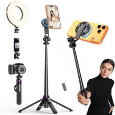 Magnetic Tripod for iPhone with 1/4" Screw, 53" Foldable MagSafe Selfie Stick...