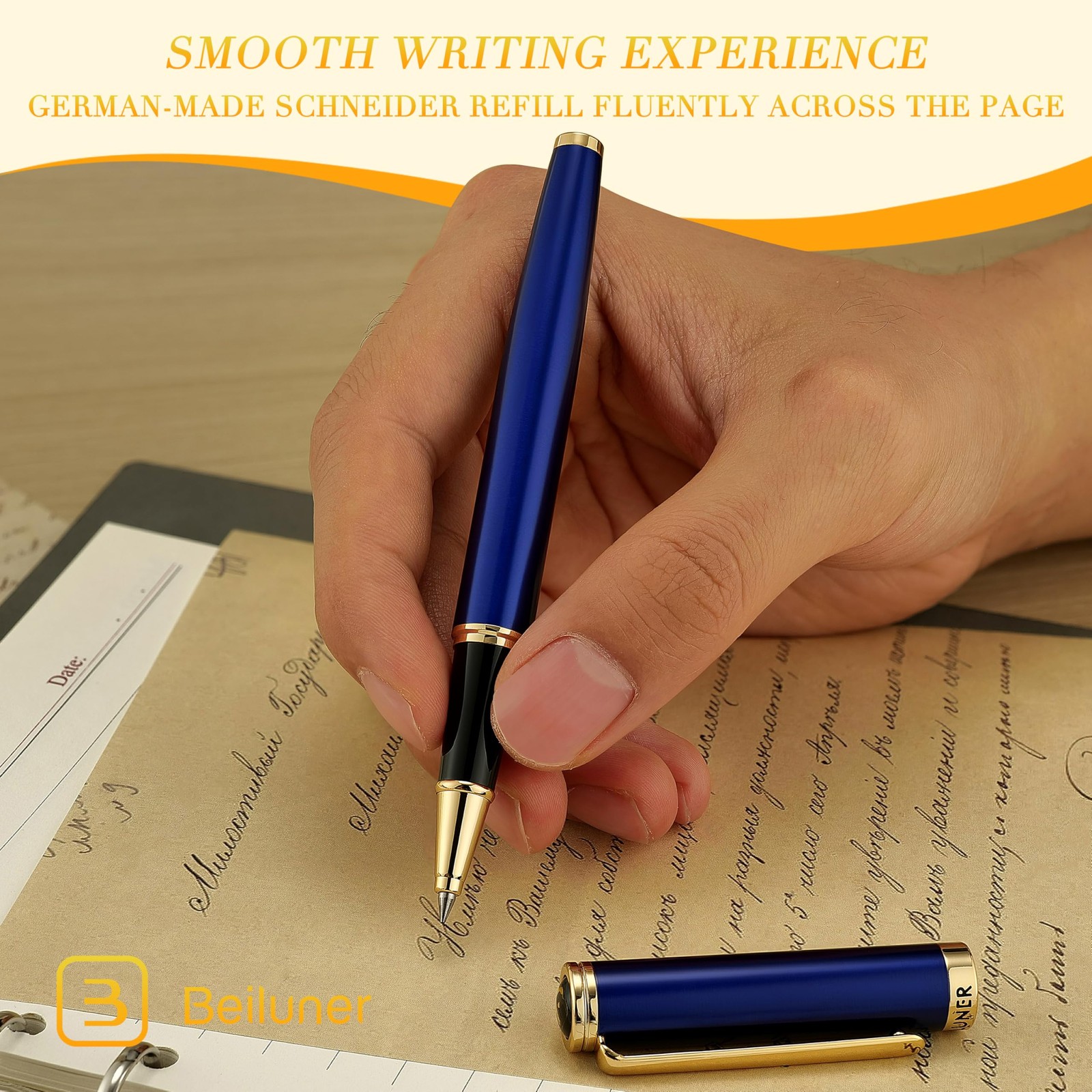 Luxury Rollerball Pen,24K Gold Trim,Noble and Elegant Designs,Schneider Ink R...