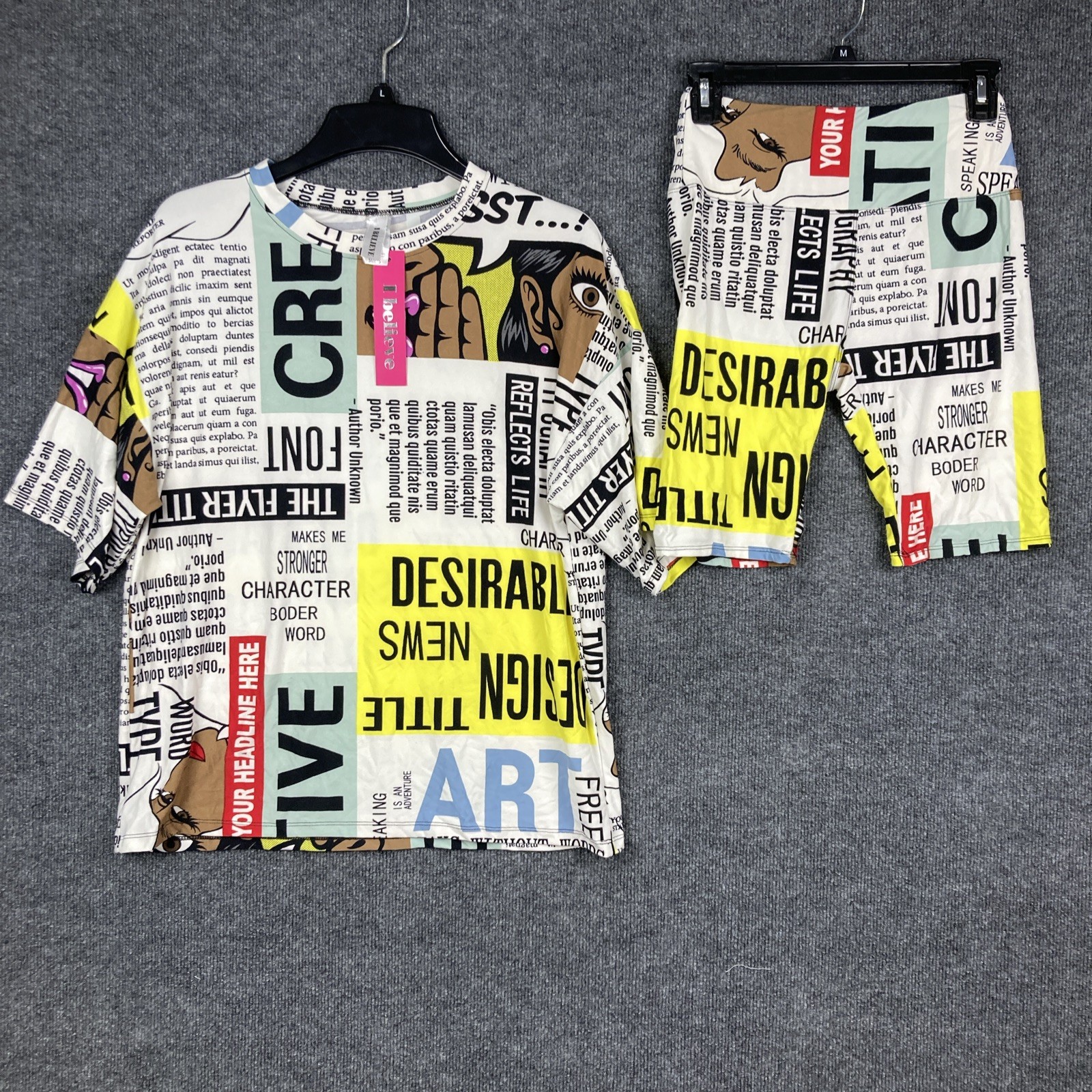 I Believe Womens Size Small Graphic T-Shirt & Bike Shorts Lo