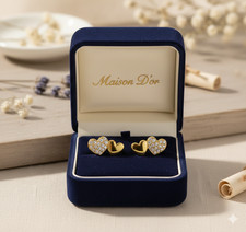 9ct gold  stud earrings heart design 10 mm pair in Luxury Gift Box