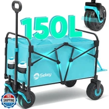 Sekey Wagon Cart with Big All-Terrain Beach Wheels, Collapsible Heavy Duty Ex