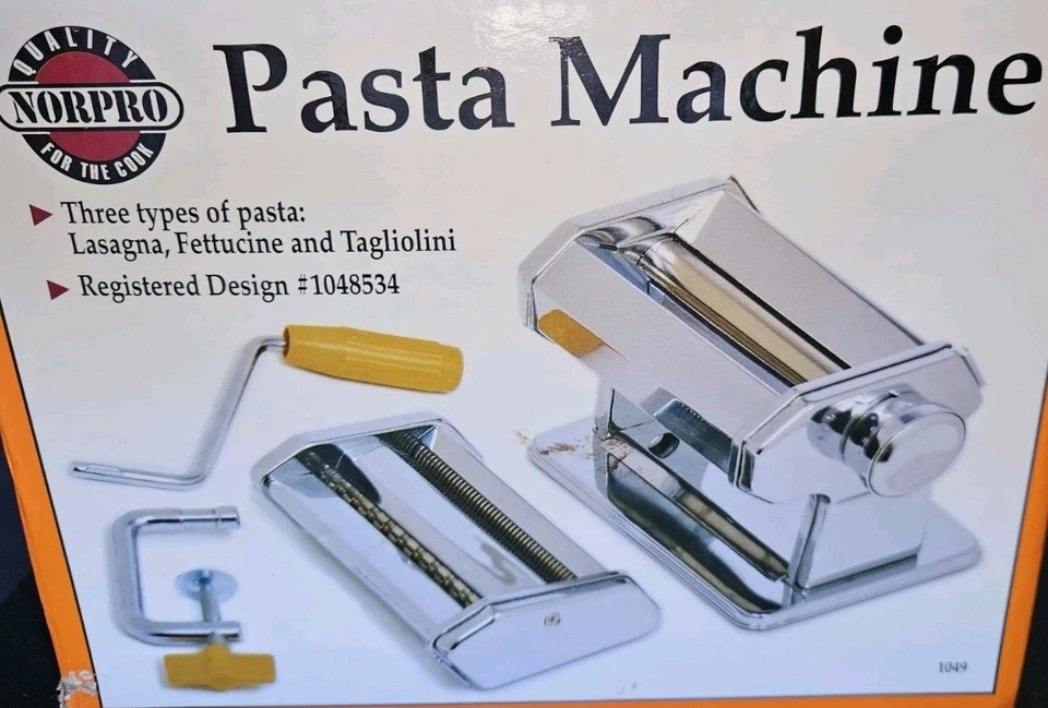 NOS PROFESIONAL NORPRO MÁQUINA DE RODILLOS DE PASTA DE ACERO INOXIDABLE MODELO 1049 NUEVO EN CAJA Foto 4 de 4