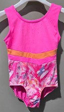 Cat Jack Bright Pink Brushstroke Design Gymnastics Leotard - Large 10/12