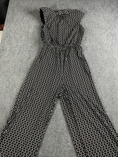 En Focus Women's Halter Neck Jumpsuit Size 8 Black White Stretch Geometric Print