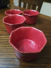 Set of 4 Celebrate It! Hexagonal Shaped Red Ceramic Ramekins