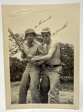 Candid WWII Soldiers Playing with Stick, One Shirtless, 4.5x3.5 Orig Photo