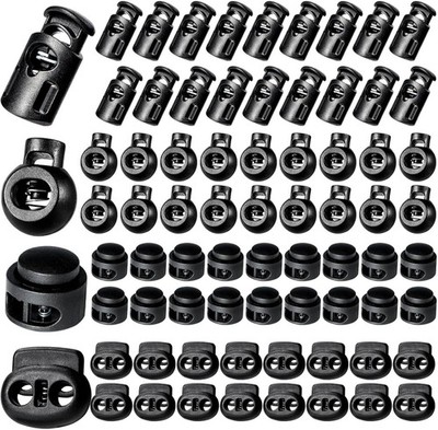 160 Pcs Plastic Cord Locks Single Double Hole Spring Stop Toggle Stoppers For Dr