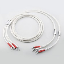 Pair 8AG Silver Plated Bi-wire Hifi Speaker Cable Banana Plug Loudspeaker Cable