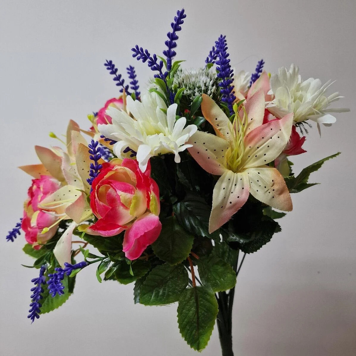 Artificial Flowers - 49cm Ranunculus Lily Gerbera - Ivory Fuchsia Bouquet