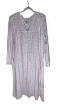 Lanz of Salzburg Pink Stripe Hearts Floral Flannel Cotton Long Nightgown 3X