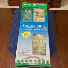 Vtg Bunny Towne 18" Easter Tree 24 Hand Painted Wooden Ornaments in Box
