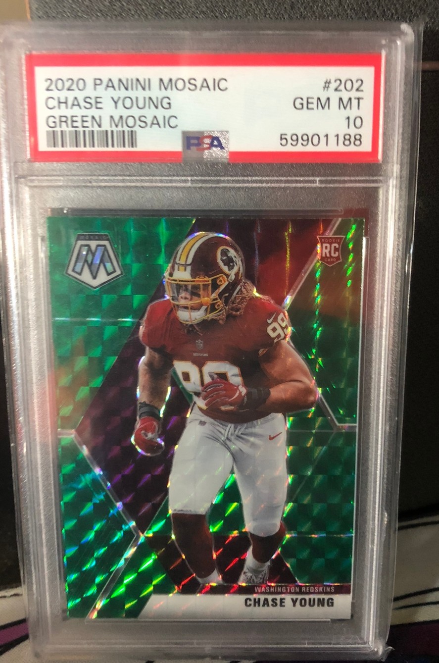 2020 Chase Young #202 Panini Mosaic Green RC Rookie NFL Football Card PSA 10