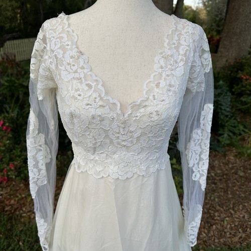 Vintage 1960s Alfred Angelo Edythe Vincent Wedding Dress Train Lace Floral - Picture 4 of 16