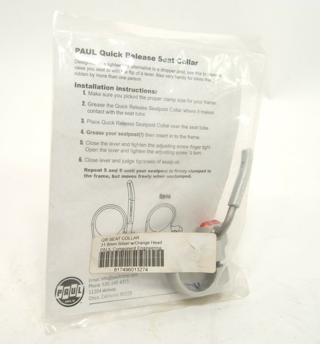 Paul Components 31.8mm Quick Release Bicycle Seatpost QR Collar 