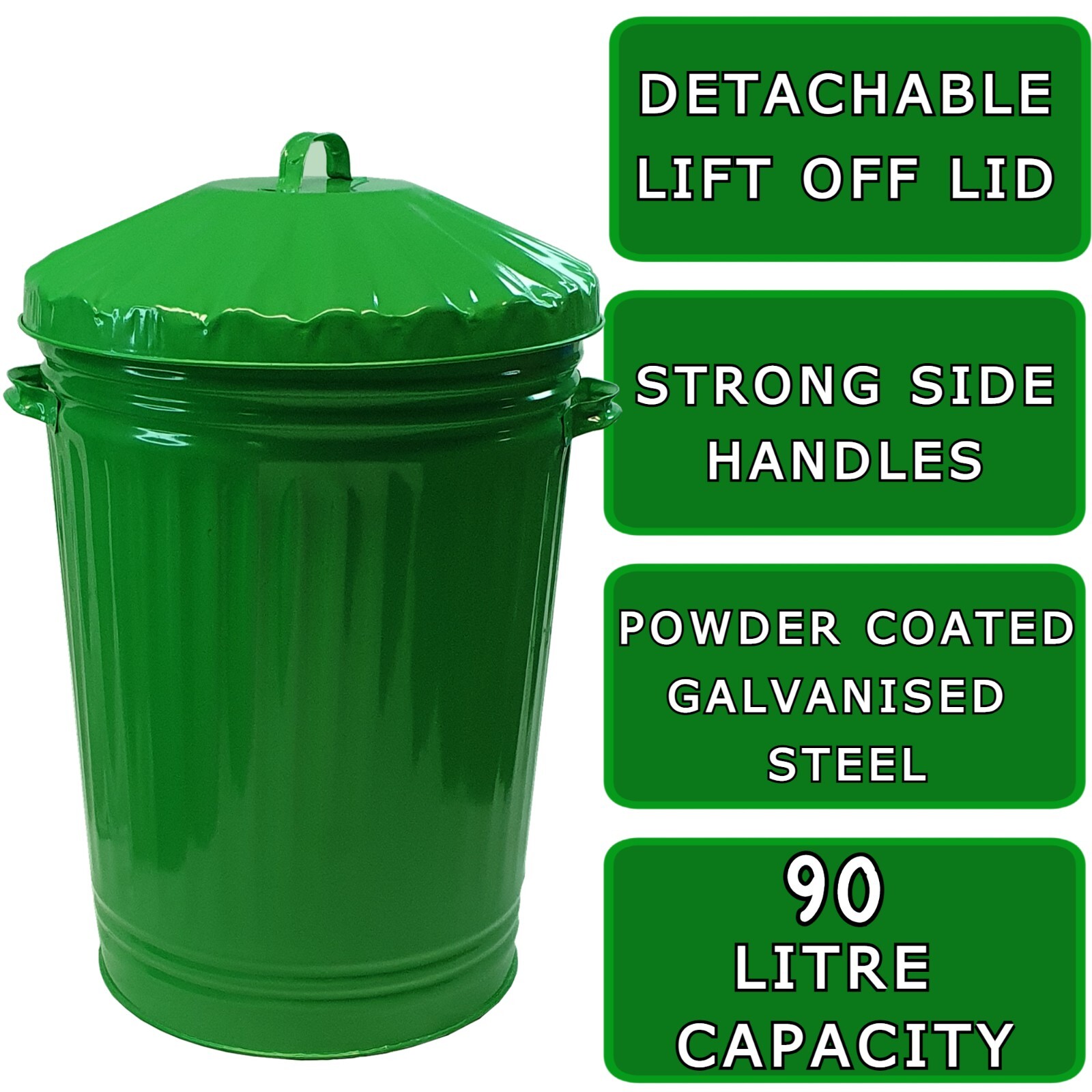 LIME GREEN 90L LARGE METAL BIN TRASH CAN DUSTBIN WASTE HORSE ANIMAL