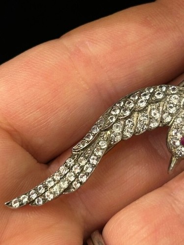 Antique Victorian White Sapphire Ruby Silver Brooch - Picture 5 of 11