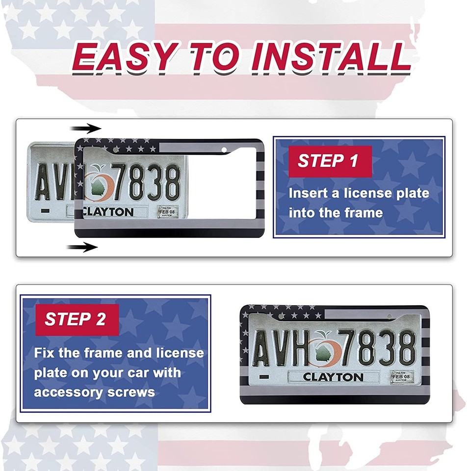 2x Metal For Nissan Accessory US Flag Car License Plate Frame Front
