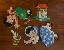 Vintage Circa 1950 JACK  JILL Nursery Rhyme Wall Hanging Decor Complete Set