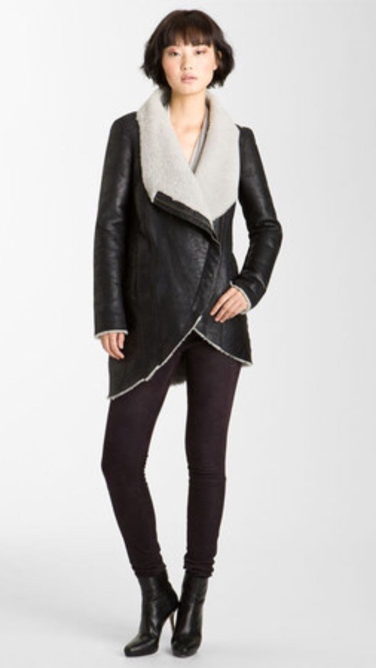 Helmut Lang $2195 Weathered Shearling Leather Jacket Coat S