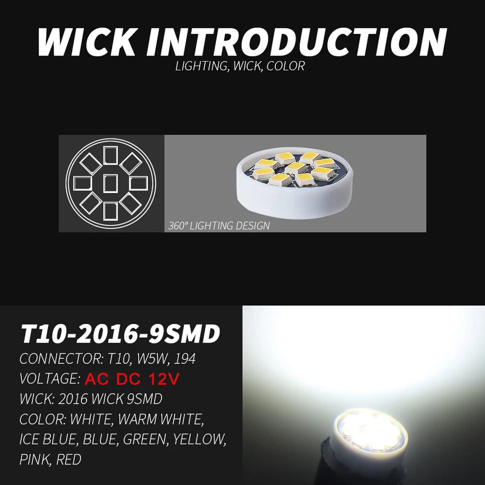 100Pcs T10 194 168 W5W 2825 LED License Plate Interior Light Bulbs AC DC 12V - Image 3 of 3