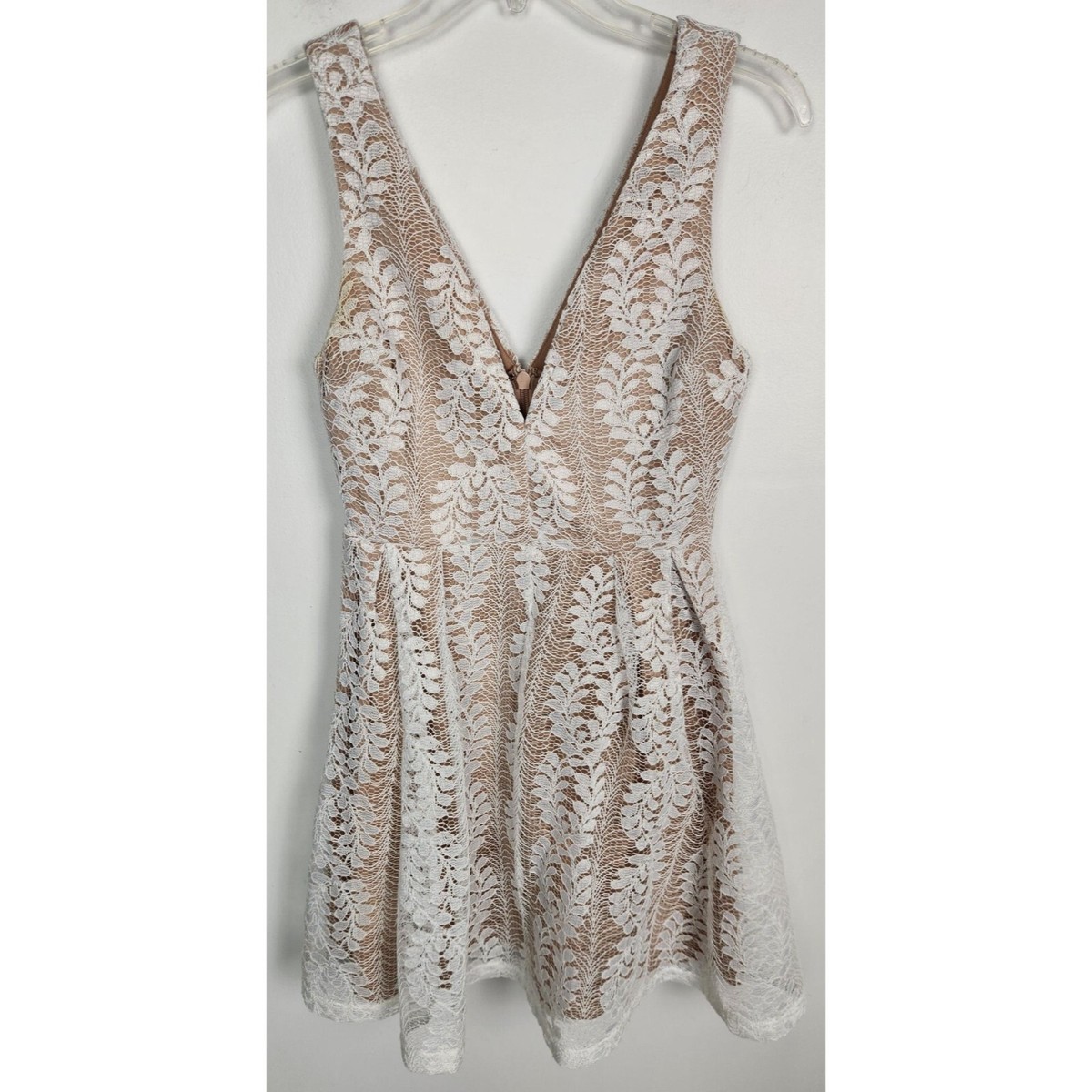 nude flare dress Lulus Women's Sz. S Ivory & Nude Plunge Front Fit & Flare Dress