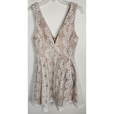 Lulus Women's Sz. S Ivory & Nude Plunge Front Fit & Flare Dress