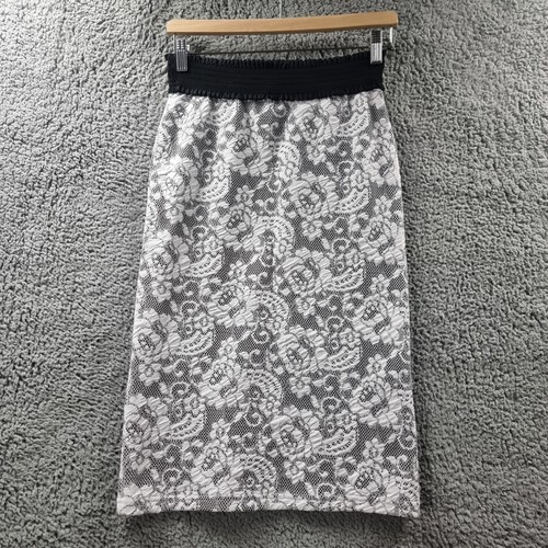 NOW Womens Skirt Size 8 Ivory Black Lace Stretch Knit Pencil Midi - Afbeelding 7 van 13