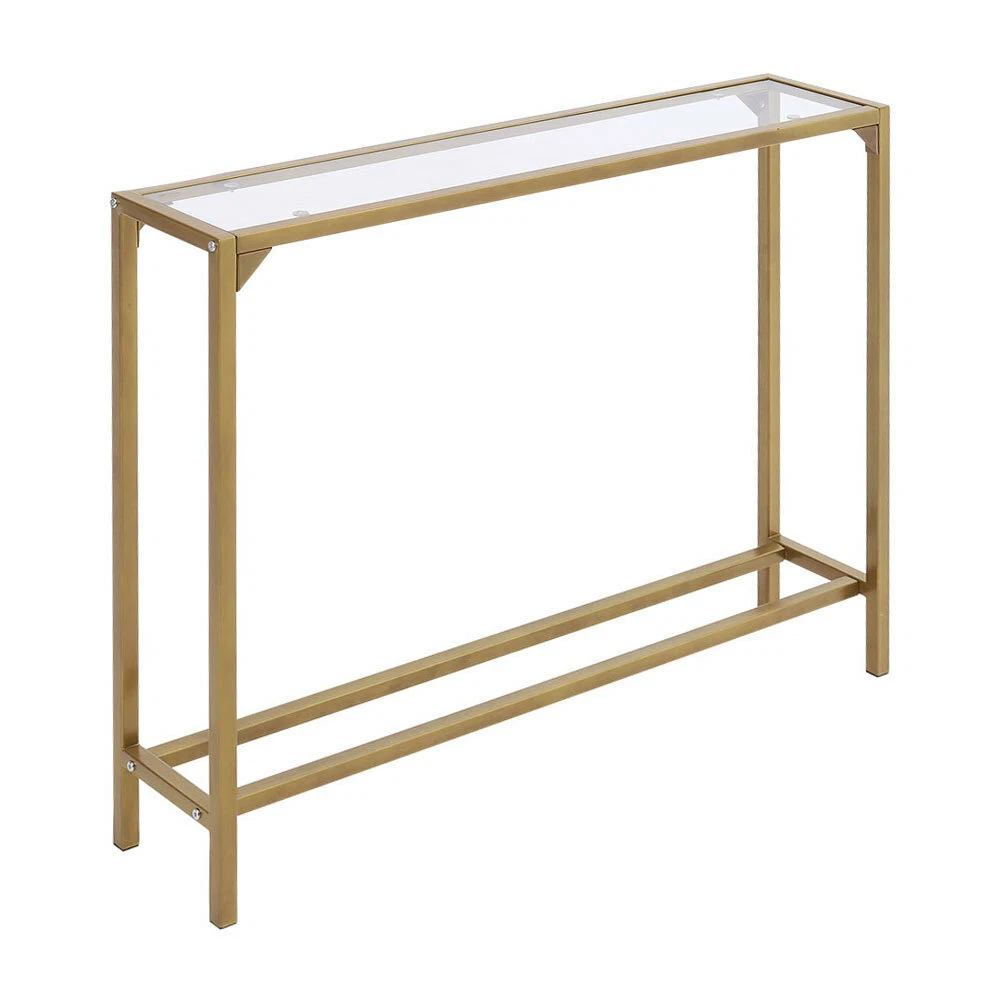 Slim Console Table Glass Top Metal Frame Side Table Hallway Furniture Industrial