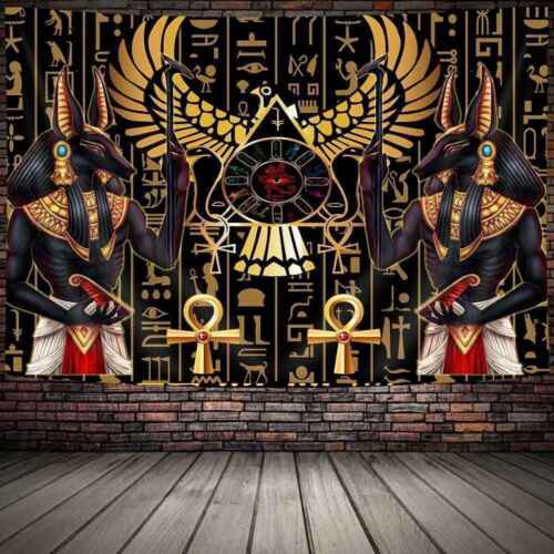 Egipt Mit Anubis Sztuka ścienna Bardzo duży gobelin Tkanina Średniowieczny plakat fantasy - Zdjęcie 1 z 9