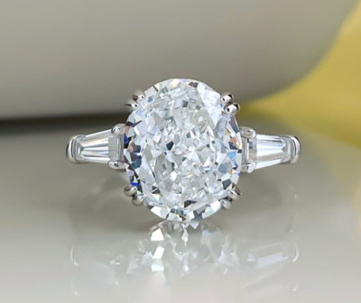 5ct Classic Cushion Cut Diamond Ring Lab Grown Diamond 18K Gold Vermeil, Elegant